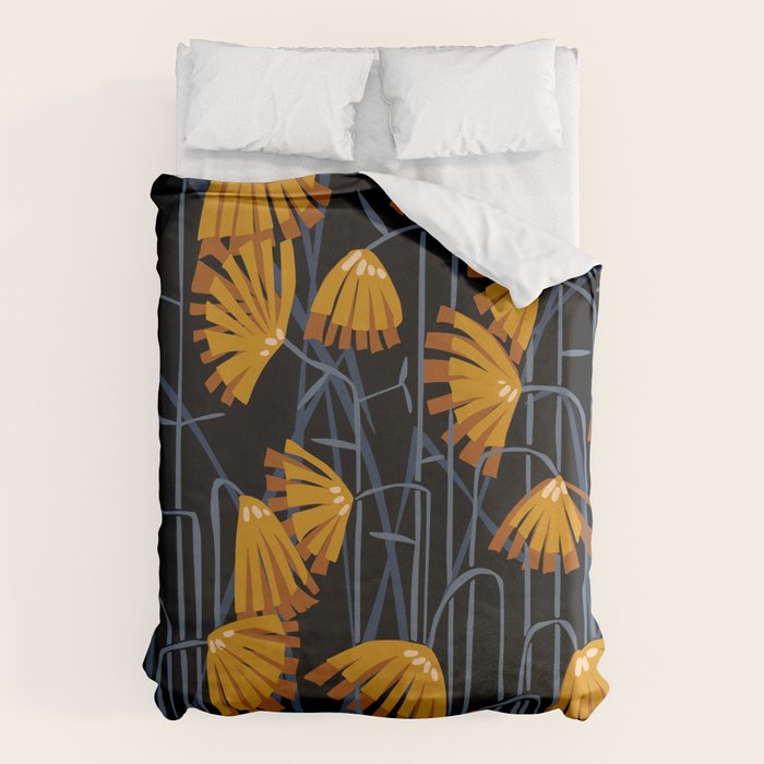 Linocut flower meadow black Duvet Cover Gallery Image 6