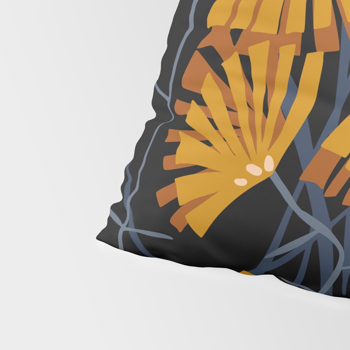 Linocut flower meadow black Pillow Sham Gallery Image 4