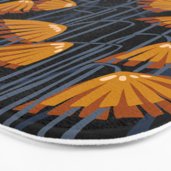 Linocut flower meadow black Bath Mat Gallery Image 3