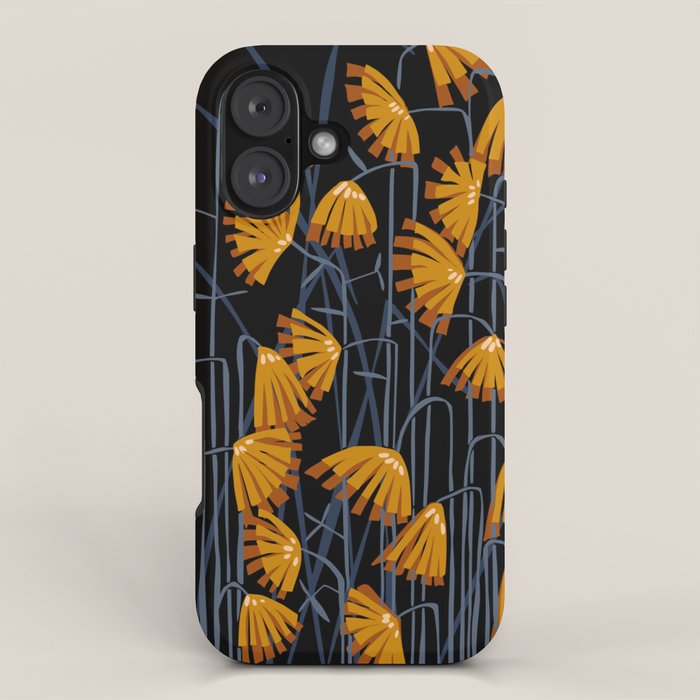 Linocut flower meadow black iPhone Case Gallery Image 1
