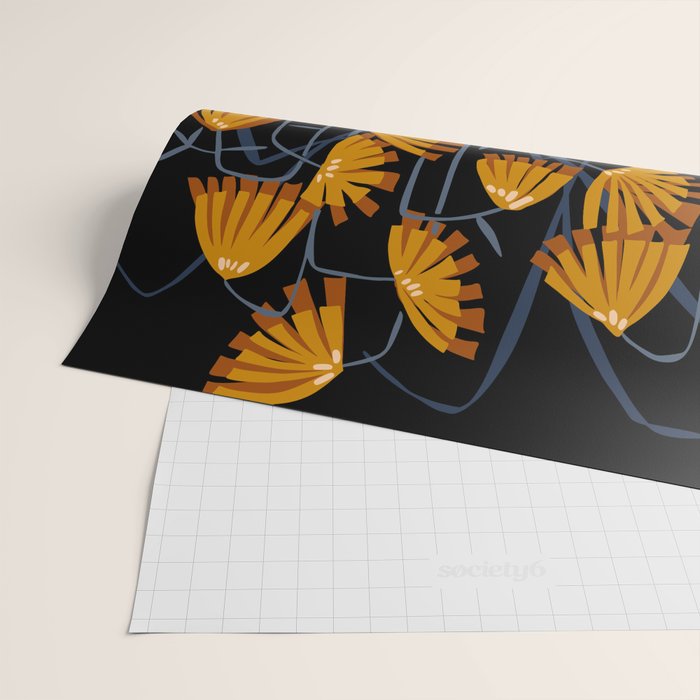 Linocut flower meadow black Wrapping Paper Gallery Image 2