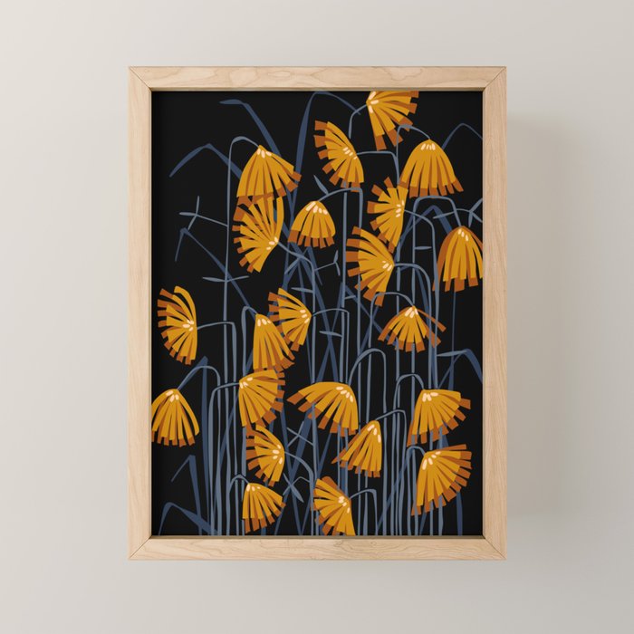 Linocut flower meadow black Mini Art Print Gallery Image 1