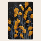 Linocut flower meadow black Cutting Board Gallery Image 1