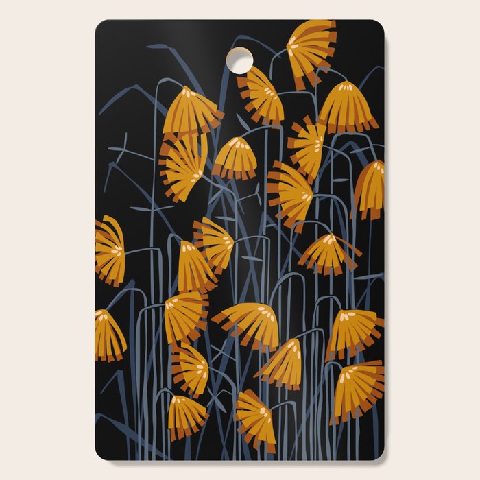 Linocut flower meadow black Cutting Board Gallery Image 1