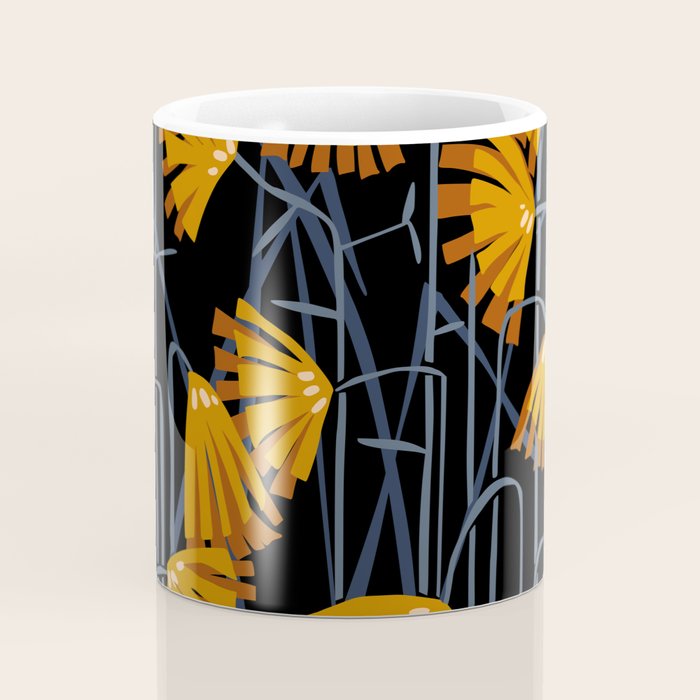 Linocut flower meadow black Coffee Mug Gallery Image 4