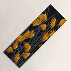 Linocut flower meadow black Yoga Mat Gallery Image 1