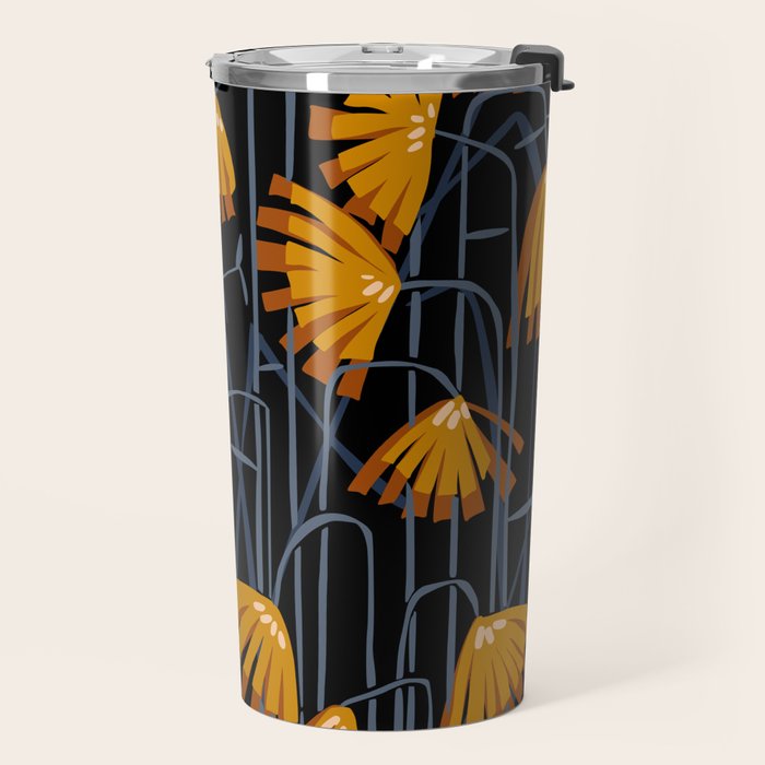 Linocut flower meadow black Travel Mug Gallery Image 2