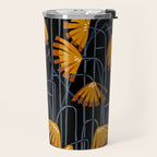 Linocut flower meadow black Travel Mug Gallery Image 2