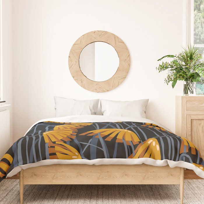 Linocut flower meadow black Duvet Cover Gallery Image 3