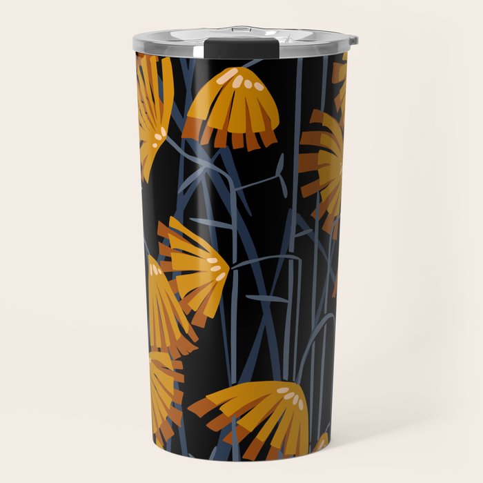 Linocut flower meadow black Travel Mug Gallery Image 1