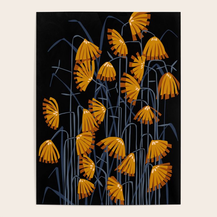 Linocut flower meadow black Poster Gallery Image 4