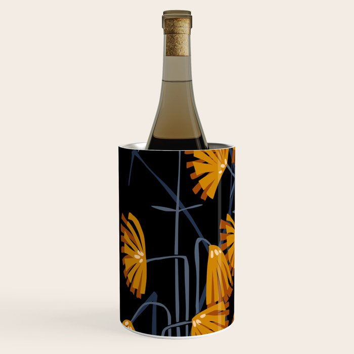 Linocut flower meadow black Wine Chiller Gallery Image 2