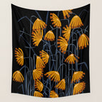 Linocut flower meadow black Wall Tapestry Gallery Image 4