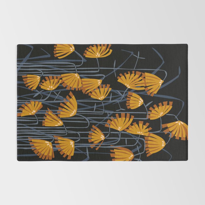 Linocut flower meadow black Rug Gallery Image 2