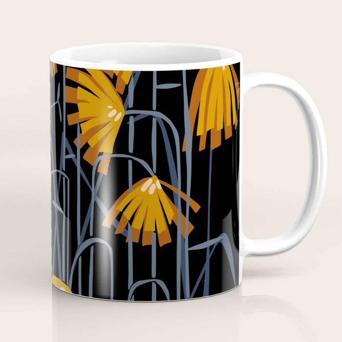 Linocut flower meadow black Coffee Mug Gallery Image 1