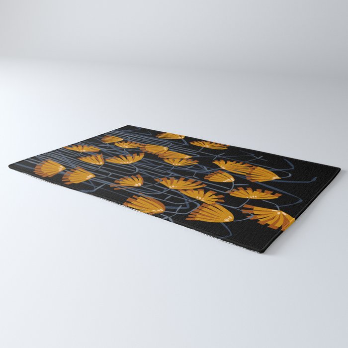 Linocut flower meadow black Rug Gallery Image 3