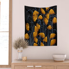 Linocut flower meadow black Wall Tapestry Gallery Image 2