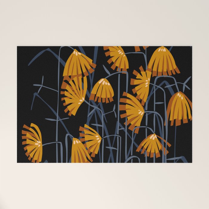 Linocut flower meadow black Welcome Mat Gallery Image 1