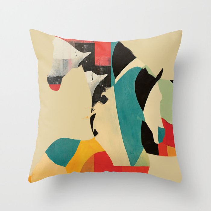 Colorful Abstract Horses 1 Throw Pillow Gallery Image 1