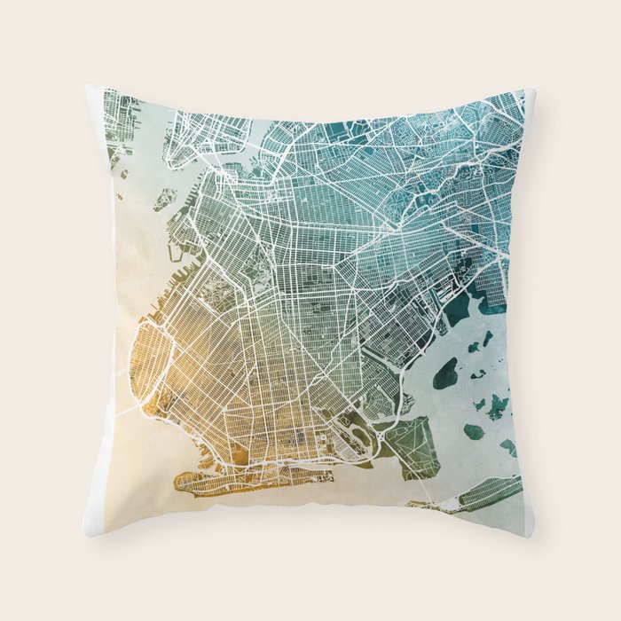 Brooklyn New York City Street Map Throw Pillow Gallery Image 1