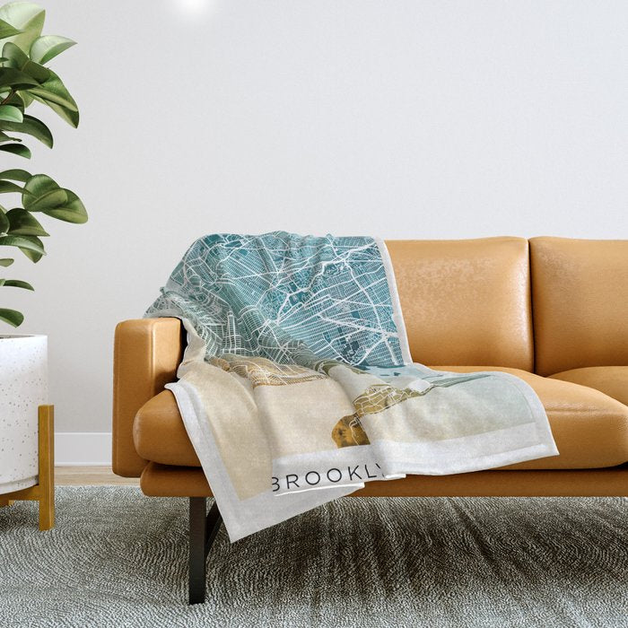 Brooklyn New York City Street Map Throw Blanket Gallery Image 1