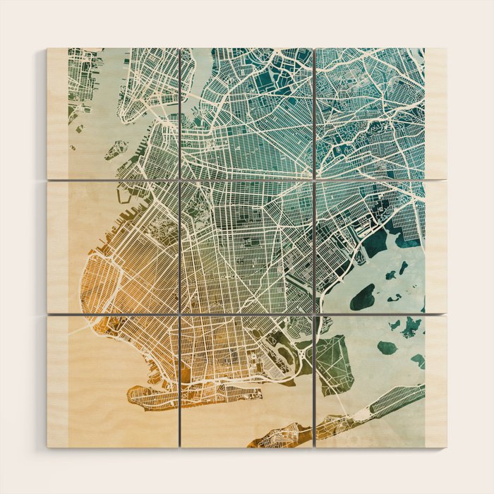 Brooklyn New York City Street Map Wood Wall Art Gallery Image 1