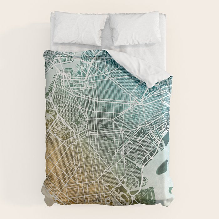 Brooklyn New York City Street Map Duvet Cover Gallery Image 1
