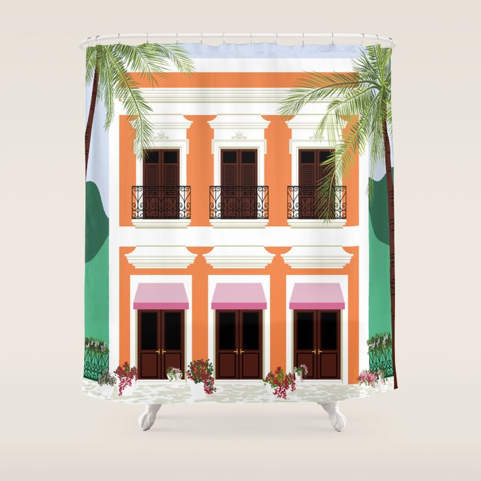 Puerto Rico Orange House Shower Curtain Gallery Image 1
