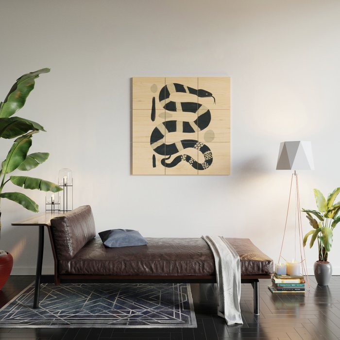 Black and White Snake Wood Wall Art Gallery Image 2