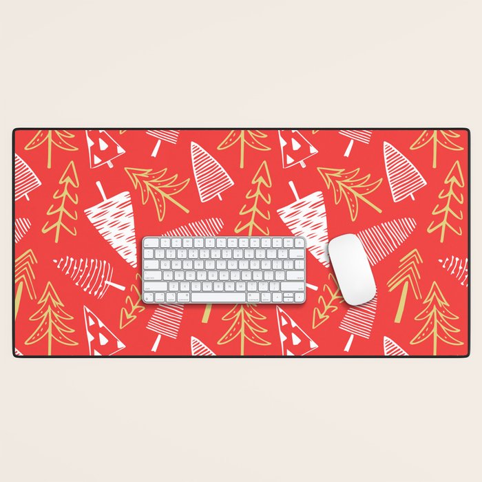Christmas pine tree doodle art pattern Desk Mat Gallery Image 1