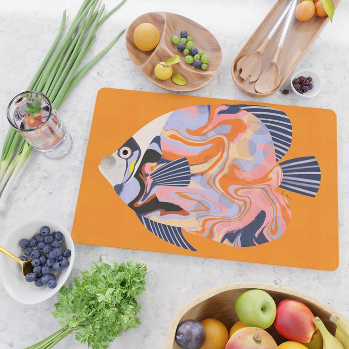 Colorful Tropical Fish and Abstract Ocean Art Cutting Board Gallery Image 2