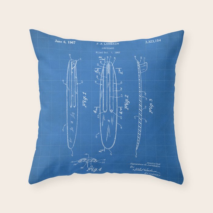 Surfboard Patent - Surfer Surfing Lover Art - Blueprint Throw Pillow Gallery Image 1