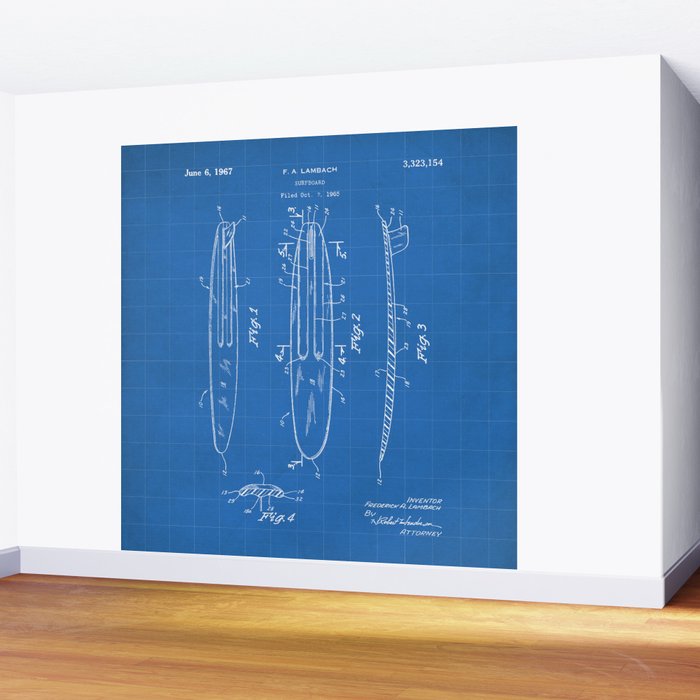 Surfboard Patent - Surfer Surfing Lover Art - Blueprint Wall Mural Gallery Image 2