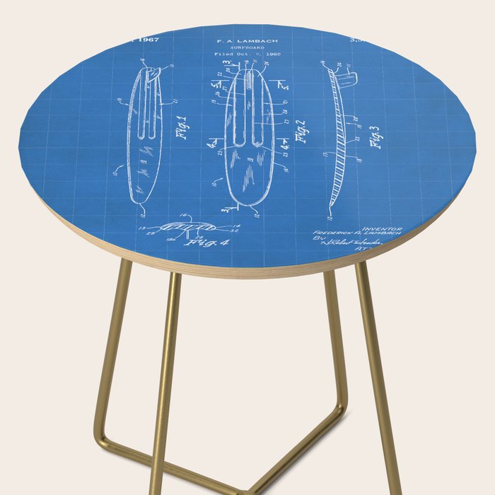 Surfboard Patent - Surfer Surfing Lover Art - Blueprint Side Table Gallery Image 2