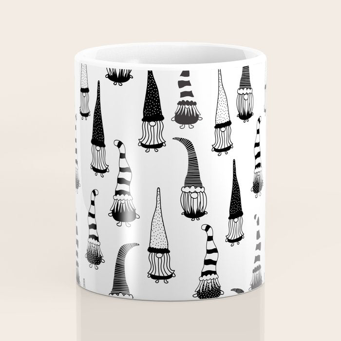 Christmas Gnomes Black White Coffee Mug Gallery Image 4