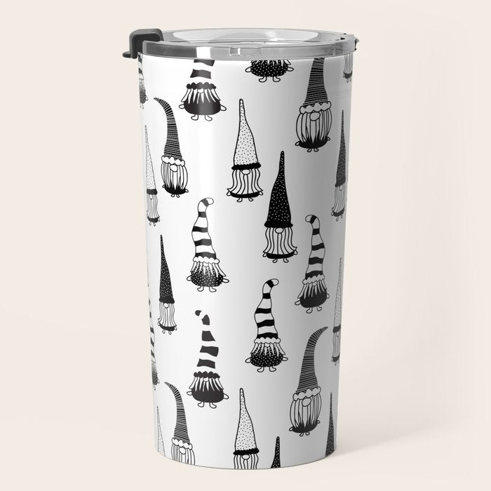 Christmas Gnomes Black White Travel Mug Gallery Image 3