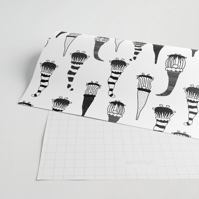 Christmas Gnomes Black White Wrapping Paper Gallery Image 2