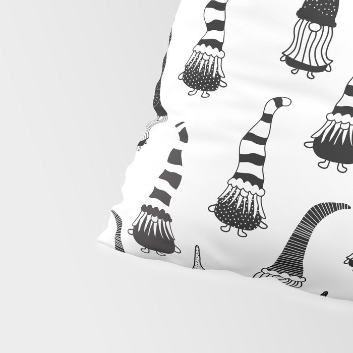 Christmas Gnomes Black White Pillow Sham Gallery Image 4