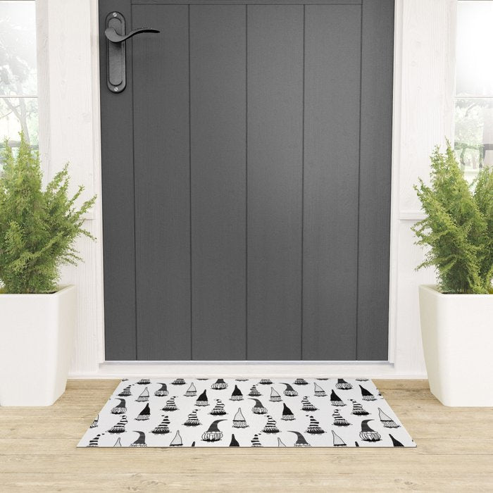 Christmas Gnomes Black White Welcome Mat Gallery Image 3