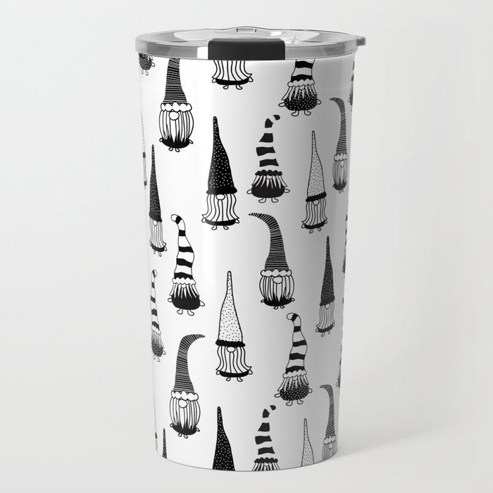 Christmas Gnomes Black White Travel Mug Gallery Image 1