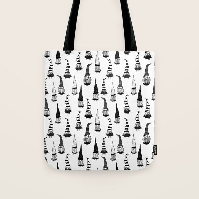 Christmas Gnomes Black White Tote Bag Gallery Image 1