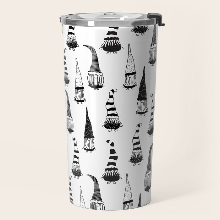 Christmas Gnomes Black White Travel Mug Gallery Image 2