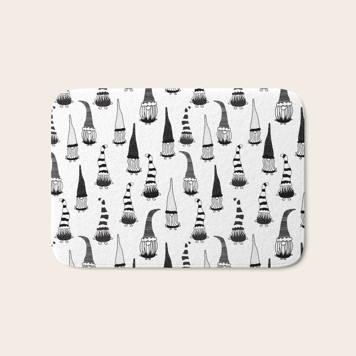 Christmas Gnomes Black White Bath Mat Gallery Image 1