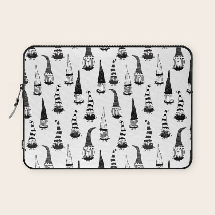 Christmas Gnomes Black White Laptop Sleeve Gallery Image 1