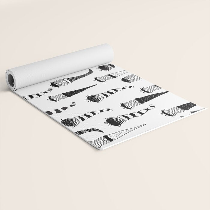 Christmas Gnomes Black White Yoga Mat Gallery Image 2