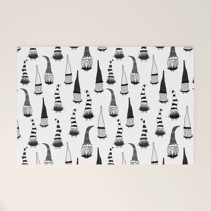 Christmas Gnomes Black White Welcome Mat Gallery Image 1