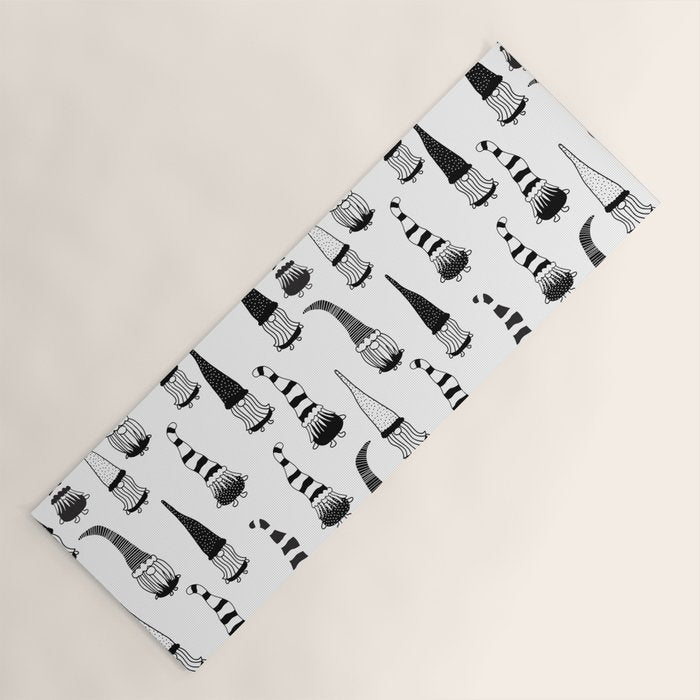 Christmas Gnomes Black White Yoga Mat Gallery Image 1