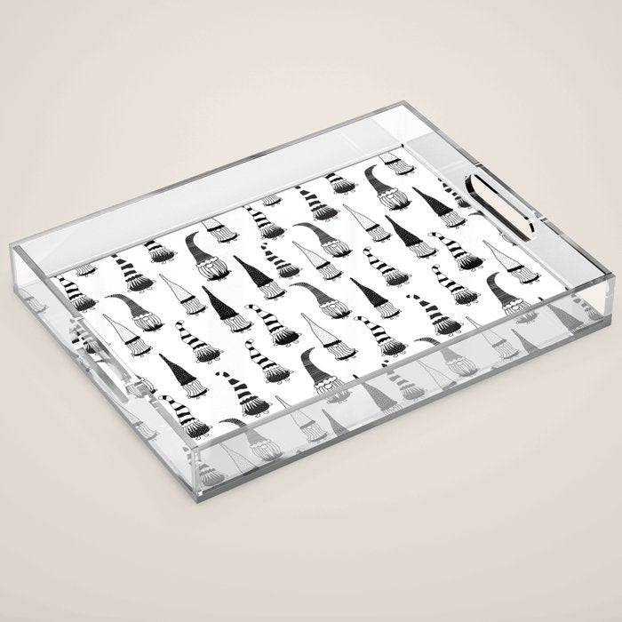 Christmas Gnomes Black White Acrylic Tray Gallery Image 1