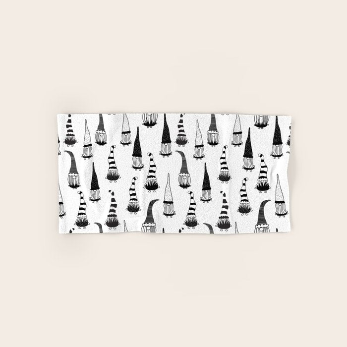 Christmas Gnomes Black White Bath Towel Gallery Image 1