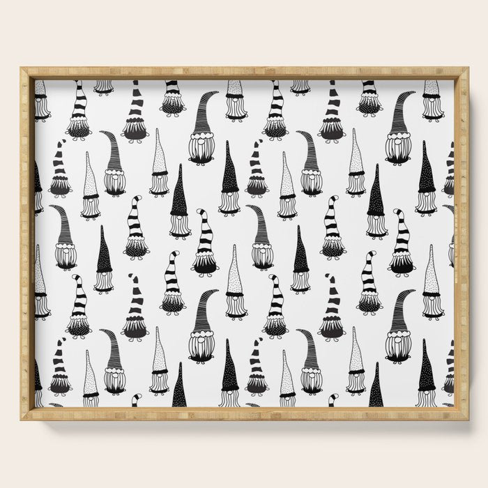 Christmas Gnomes Black White Serving Tray Gallery Image 1